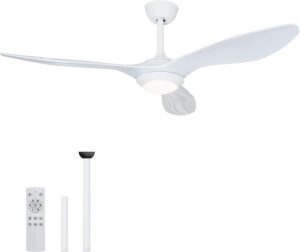 USOR 52inch Ceiling Fan with Lights Remote Control, Pure White,