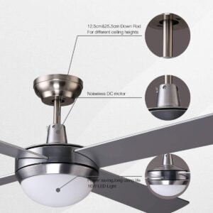 7 Pandas Morden Silver Ceiling Fans with LED Light Kit and Remote, DC Motor 4 Reversible Blades 6 Speed, SAA Certificate - 52_ (1320mm)